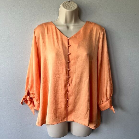 Chico's Orange Long Sleeve Blouse Size 2 US 12/14P - Picture 1 of 6